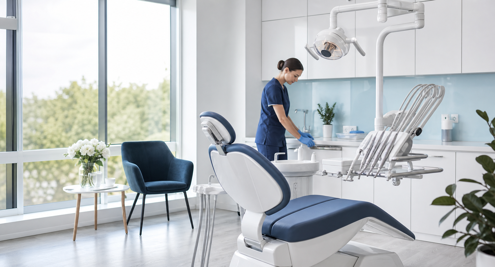 Interior moderno y limpio de una clinica dental premium